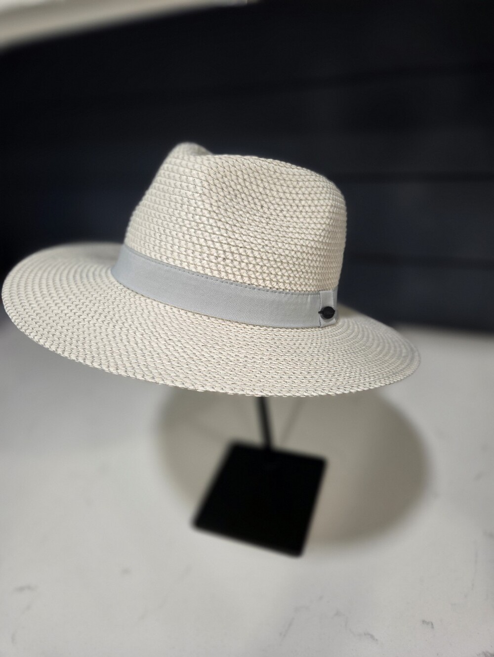 Wallaroo Charlie UPF 50+ Fedora Hat Ivory With Pewter Band Adjustable.